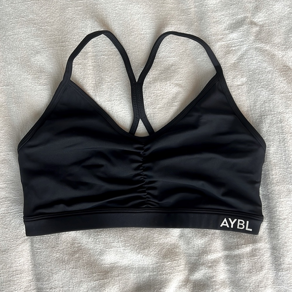 AYBL Ruched Black Sports Bra Small